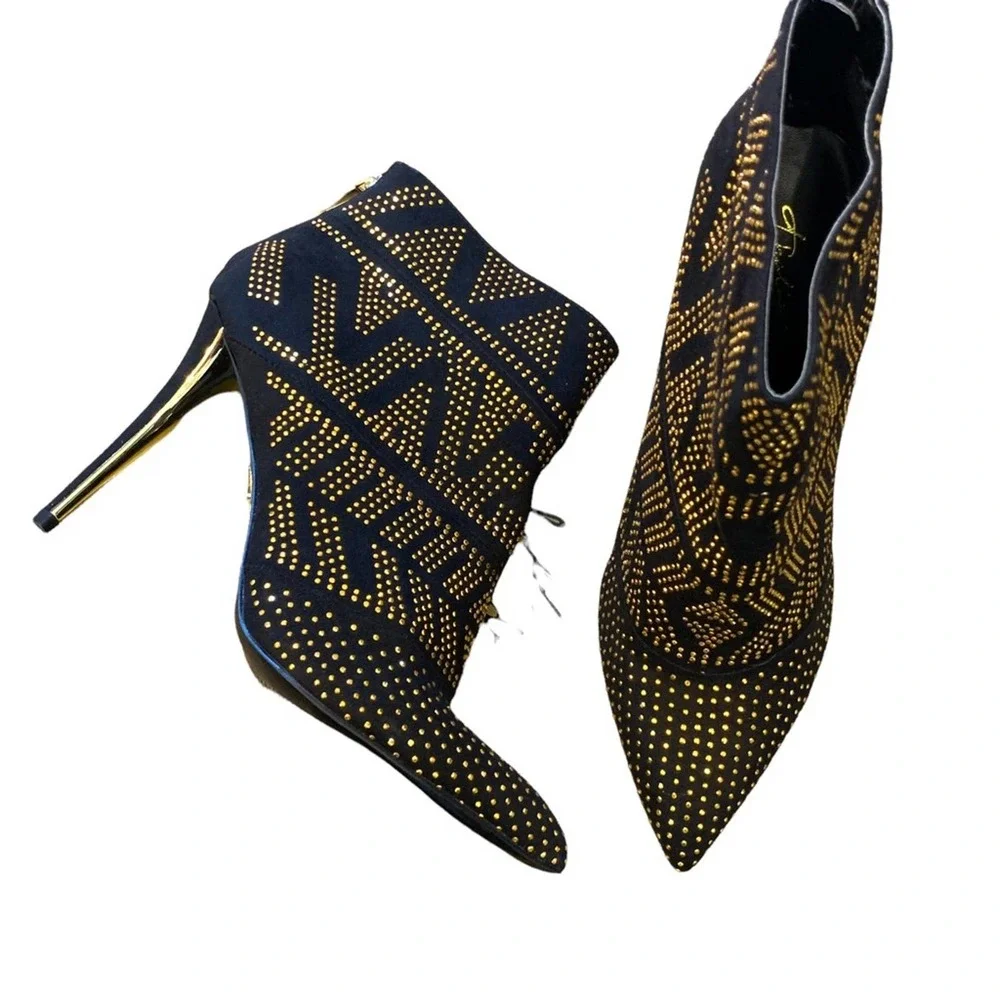 THALIA SODI Alejandra Gold Studded Ankle Booties 8.5 - Picture 4 of 10